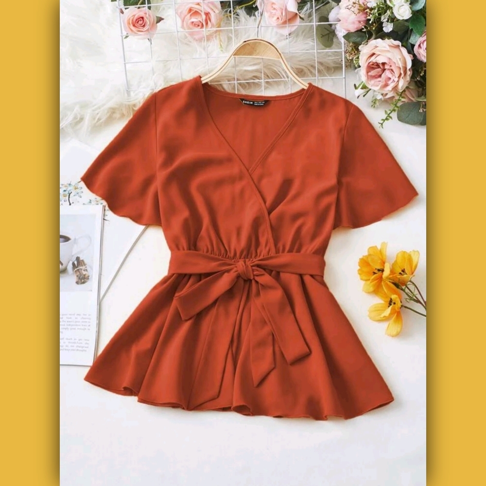 Burnt Orange Peplum Top